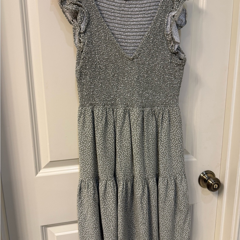 LOFT Green Smocked Ruffled Sundress